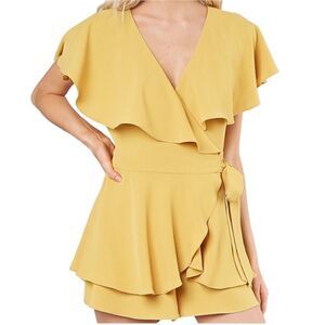 DO+BE Ruffle Side Tie Wrap Yellow Romper